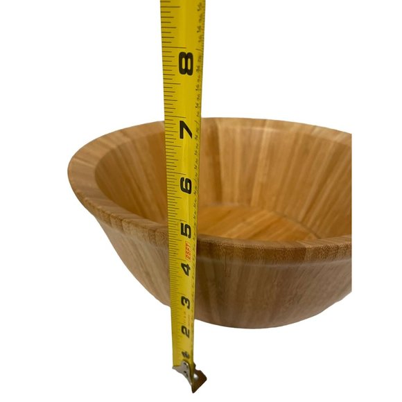 Hand Crafted Lightweight Natural Bamboo Flared Salad Bowl 4.5" H x 12" W - Picture 7 of 7